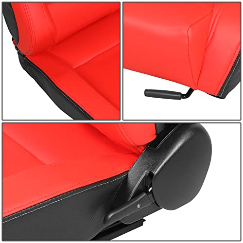 J2 Engineering J2-RS-002-RD Universal Reclinable Back Rest Racing Bucket Seats, 38" H X 21" W X 23" D, 1 Pair, Red
