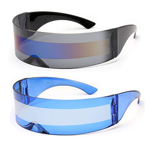 Image of PLOPLO 2 Pack Futuristic Cyclops Monoblock Shield Mirrored Sunglasses Sunglass Glasses