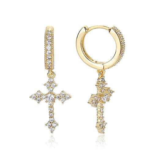 14K Gold Moissanite Cross Dangle Earrings for Women, Simple Moissanite Cross Dangle Earrings, Fashion Jewelry Gifts for Her