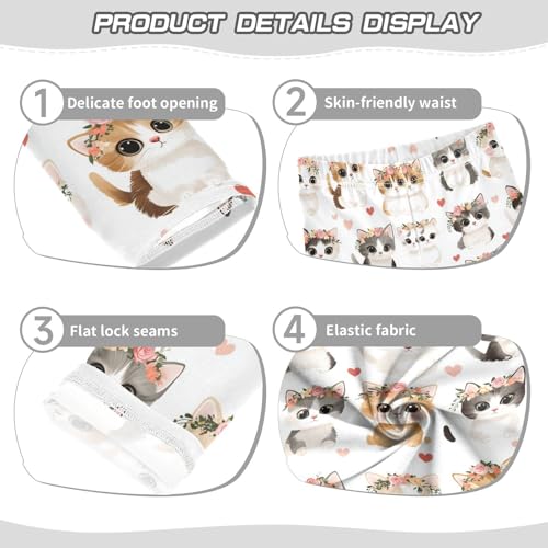 Cute Cats Girls Leggings Toddler Doodles Flowers Kids Yoga Pants Dance Active Tights 4T3