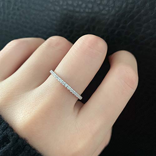 2mm Women 925 Sterling Silver Anniversary Wedding Band Women Cubic Zirconia Half Eternity Stackable Engagement Ring Size 5-114