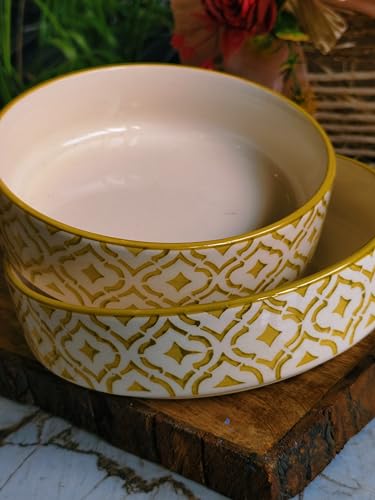 Image of Niyara Stoneware Handmade Ceramic Stylish Premium Bowls Serving Bowls Microwave Dishwasher Safe (Golden Salad Set of 2)