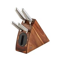 Wiltshire Staysharp Premium Radius Knife Block with Built-In Sharpener – 4 Piece Stainless Steel Knife Set with Patented 2-Stage Self-Sharpening System and Acacia Wood Block for Effortless Cutting