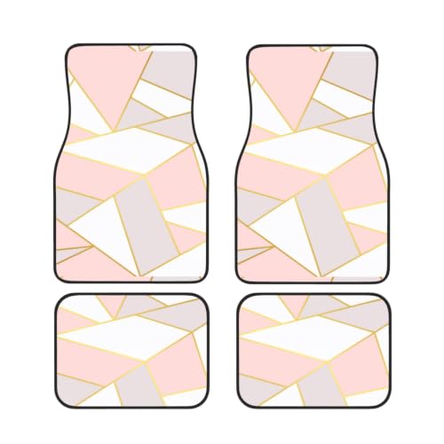Juego de 4 alfombrillas para coche con diseño geométrico rosa y gris