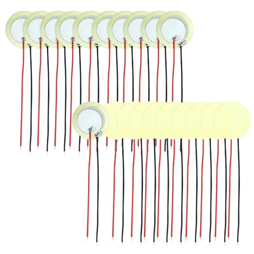 Zorfeter 20 Pcs 20mm Piezo Discs Transducer with 3.94\"/100mm Leads, Piezo Elements for Microphone Trigger Drum Triggers Element CBG Guitar
