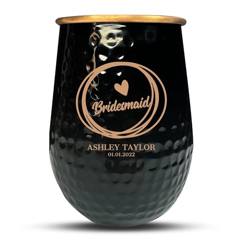 Custom The Grip Mule Pure Copper Moscow Mule Mug with Personalized Hand Drawn Monogram Bridesmaid Theme Engraving for the Palm of Your Hand | Cold Drinks Only | No Handle | 1 Cup | 18 Oz | Black