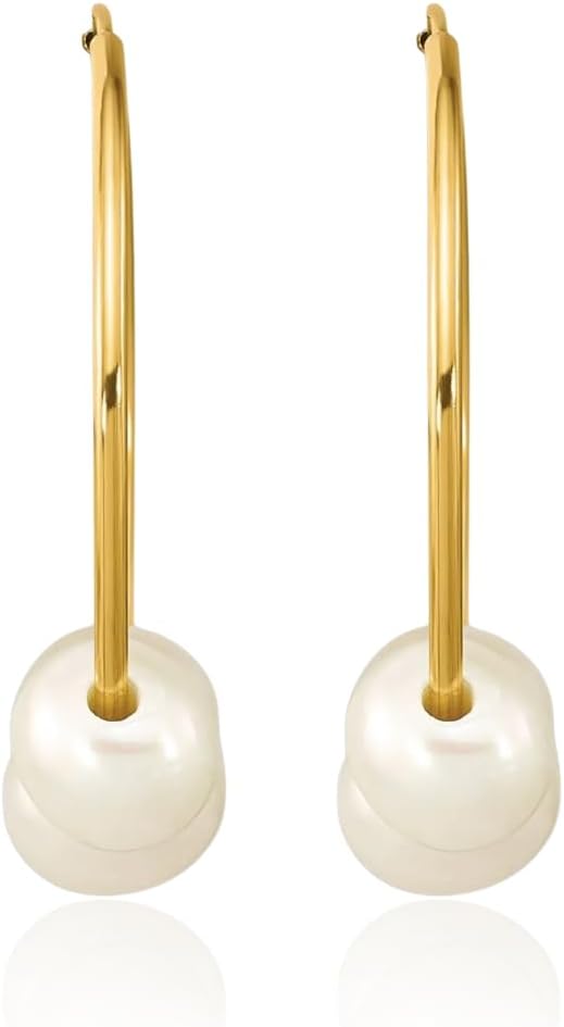 IceCarats 10K Solid Yellow Gold 6mm Freshwater Pearl Hoop Earrings Prong Set, Endless Hoop Back For Her