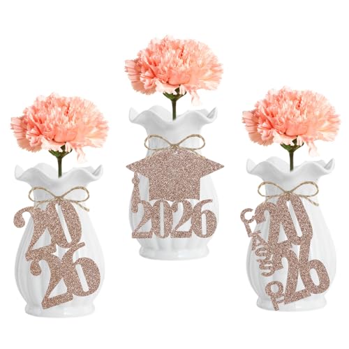 24Pcs Rose Gold Glitter 2026 Graduation Cutouts Tags, Class of 2026 Graduation Tags 2026 Cutouts for 2026 Graduation Party Table Decorations Rose Gold