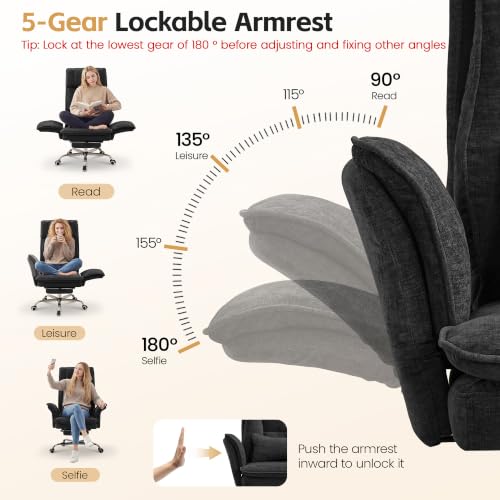 Image of Big and Tall Office Chair, Footrest & Flip Armrest for Pets, PU Black