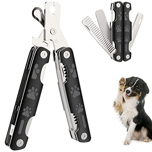 DOUBFIVSY 犬用爪切り 4イン1 プロフェッショナル 高耐久 メタル 犬 猫 爪切り 爪やすり付き グルーミング 櫛 犬 爪切り ペット 爪切り 大型 中 小型犬 猫用 (ブラック)（Amazon）