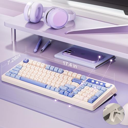 TZMRIT Aula S99 Clavier de jeu, sans fil pour ordinateur, tri-mode Bluetooth/2,4 GHz/USB-C, clavier personnalisé avec touches numériques, rétroéclairage RVB, touche médiane (bleu) – vue 7