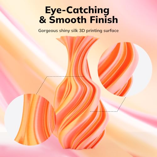 Image of AMOLEN Silk PLA 3D Printer Filament, Dual Color Pink Orange PLA 1.75mm, Shiny Color Change Filament 3D Printing PLA Filament for Most FDM 3D Printer, 1kg Spool(2.2lbs), Peach Orange