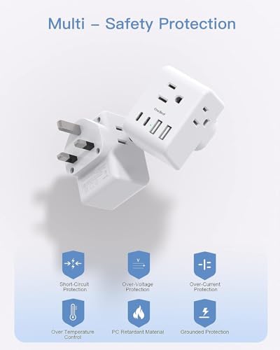 Image of 2 Pack US to UK Ireland Travel Plug Adapter, Type G Power Plug Adapter with 3 Outlets 4 USB Ports(2USB C), European Travel Plug Adapter for USA to England London Scotland British Qatar Irish Hongkong