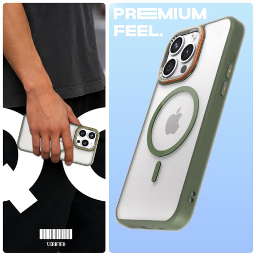 Image of Pikkme Back Cover for iPhone 15 Pro | Shockproof | Mag-Safe Compatible | Hard Transparent Back | Premium Raised Camera Protection | Bumper Case (Green Mag-Safe)