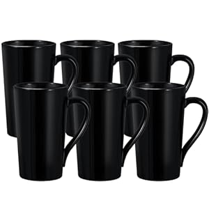 20oz Porcelain Coffee Mugs Set of 6, Large Tall Coffee Mugs with Handles, Modern Ceramic Coffee Cups for Coffee, Tea, Cocoa, Milk, Gifts for Women Men – Black