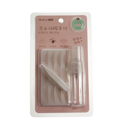 Medical Fiber Invisible Double Eyelid Tape with Spray Bottle, Thin Waterproof All Day Hold Eyelid Lifter Strips for Hooded, Uneven & Monolids, 120 Counts (L)