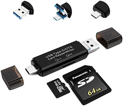 SD Card Reader, AIYEEN 5-in-1 Micro/USB C/USB 2.0 Portable Dual Slot OTG Adapter Memory SD Card Reader for TF SDXC Micro SD Micro SDHC Card Compatible with Laptop, Galaxy S21(Black)