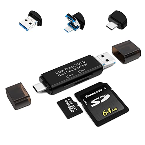 SD Card Reader, AIYEEN 5-in-1 Micro/USB C/USB 2.0 Portable Dual Slot OTG Adapter Memory SD Card Reader for TF SDXC Micro SD Micro SDHC Card Compatible with Laptop, Galaxy S21(Black)