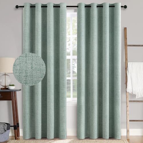 MIULEE Rideaux Opaques et Isolants Thermiques en Lin avec Oeillets - Protection Contre Le Froid pour Le Salon, 100% Occultants - Lot de 2, 140 x 245 cm Vert...