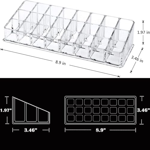 Image of SKDBPM KDR Plastic Cosmetic Shelf Stand Case Grid Squares Lipstick Holder Showcase Stand Organizer Makeup Storage Box (Transparent) (24 LIPSTICK HOLDER)