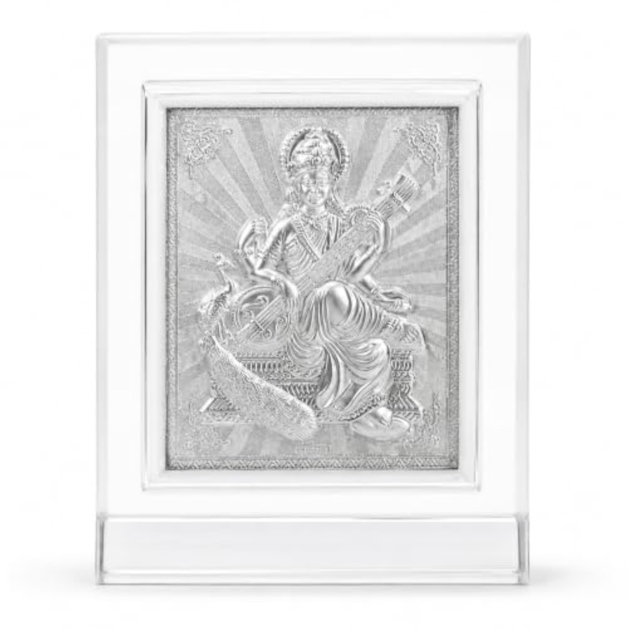 Silver Saraswati Maa Frame, Religious Idol Gift for Students