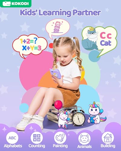 Image of KOKODI Kids Smart Phone, Touchscreen HD Dual Camera Cell Phone for Kids, Christmas Birthday Gifts Dinosaur Play Phone for 3-10 Children, Travel Toy Preschool Learning Education Toy (Purple)