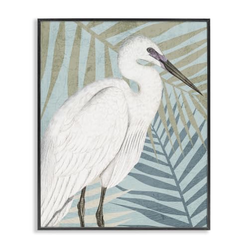 Tropical Egret Botanical Leaves, 16 x 20 Inch Framed Giclée Print