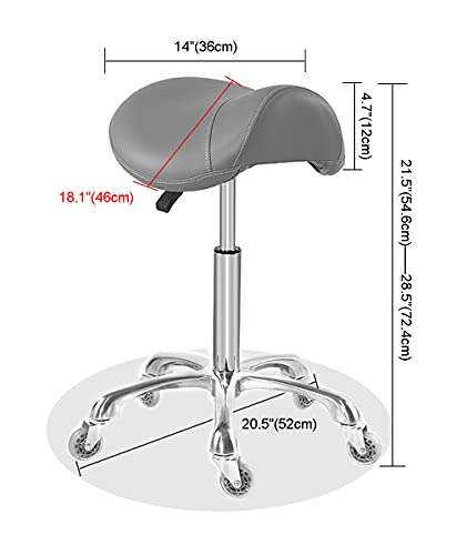 Image of Antlu Saddle Stool Chair for Massage Clinic Spa Salon Cutting, Saddle Rolling Stool with Wheels Adjustable Height (Grey)