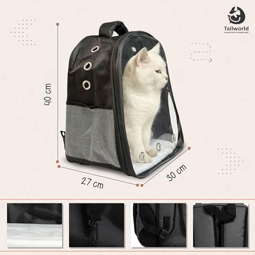 Image of Portable Pet Carrier Backpack for Cats & Small Dogs - Transparent Window, 9 Air Vents, Breathable Mesh, Built-in Safety Leash, Lightweight Travel Bag for Outdoor & Travel (Black)
