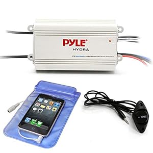 Pyle PLMRMB4CW Waterproof Weather Resistant Bluetooth 800 Watt 4 Channel Marine Power Audio Amplifier System for Off…
