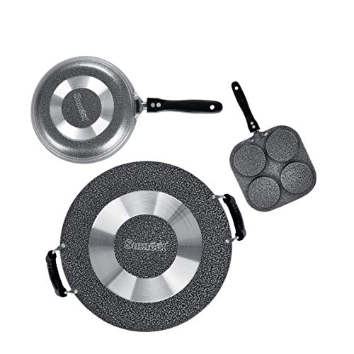 Image of Sumeet NonStick Grizaj Cookware Set (Tawa-30.5cm Dia + Mini Multi Snack Maker - 4 Cavity -19.5cm + Tapper pan - 0.6Ltr - 20Cm Dia)