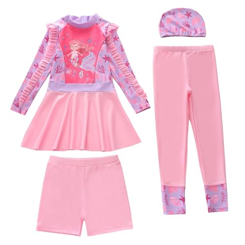 Traje de baño de Manga Larga para niñas, Traje de baño de Dos Piezas con protección Solar UPF para niños pequeños y jóvenes. (6-7 Years)