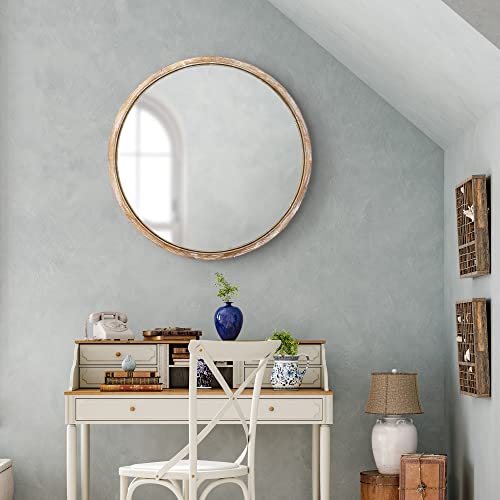 Emaison 30 Inch Round Wall Mirror For Bathroom, Large Circle Vanity Mirror For Wall Decor, Wooden Frame For Entryway Bedroom Living Room, Natural Rustic #TOP6