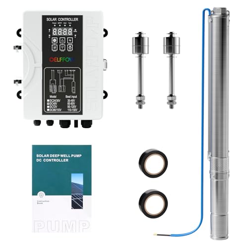 750W DC 48V Solar Water Pumps 16A MPPT controller with 3 inch Solar Submersible Pump Stainless Deep Well Pump for Agricultural Irrigation Pumping (Controller Input Voltage: DC 60-90V)