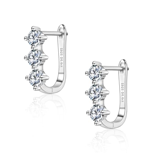 Moissanite Earrings for Women Sterling Silver Moissanite Huggie Hoop Earrings Lab Created Diamond Earring White Gold Plated D Color Round Cut Hypoallergenic Earings GRA Certified