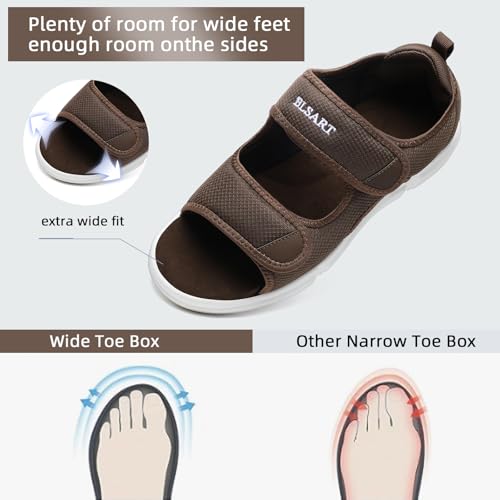 Diabetic Sandals for Men Wide Toe Swollen Feet Adjustable for Foot Pain Relief Open Toe Casual Athletic Diabetic Shoes Sandals for Outdoor Beach Travel Summer Khaki 102