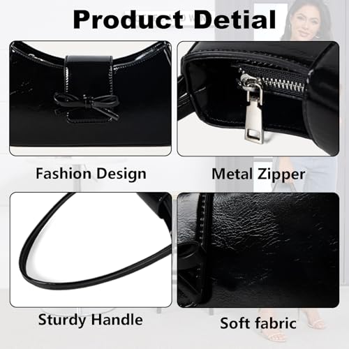 Image of KAMEILONG Trendy Red Shoulder Bag for Women Patent Leather Hobo Handbags Y2K Purses Clutch Bag Cute Bow Purse