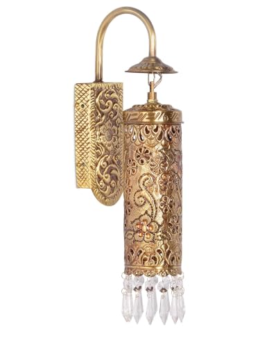Image of Hand Carved Brass & Crystal Cylinder Sconce - Cylinder-Carving Wall Light Decorative Lighting for Living Rooms Wall Ceiling Lamp Balcony Decor, Pack of 4 (Free Bulb)