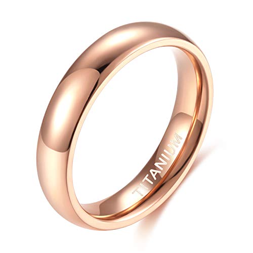 TIGRADE 2mm 4mm Titanium Ring Blue Plain Dome High Polished Wedding Band Comfort Fit Size 4-12 (4mm Rose Gold, 10)