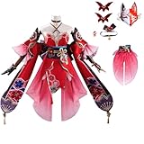 MZXDY Honkai Star Rail Cosplay Costume, Game Sparkle Red Dress Outfit with Fox Mask Full Sets Uniform for Halloween Party