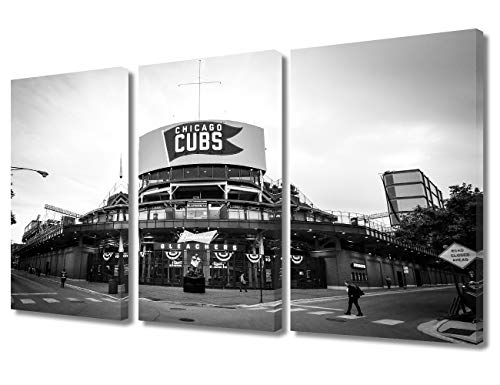 3 Piece Canvas Wall Art Chicago's World Famous Sports Bar Painting Artwork Cubs Bleachers Picture for Living Room Office Home Decor House Warming Present Stretched Framed Ready to Hang, 36