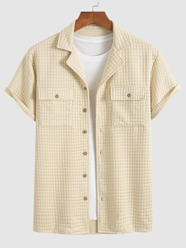 Image of Men's Casual Dual Pockets Design Camp Collar Short Sleeves Shirt Or Drawstring Shorts -Co-ord Available(Shirt Light Coffee /L)