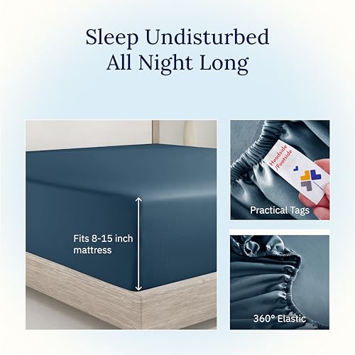 California Design Den Twin XL Fitted Bedsheet, Soft 400 Thread Count 100% Cotton Deep Pocket Cooling Sheets, No Pop-Off Elastic, Durable Sateen Weave Bottom Sheet for Dorms (Peacock Blue)