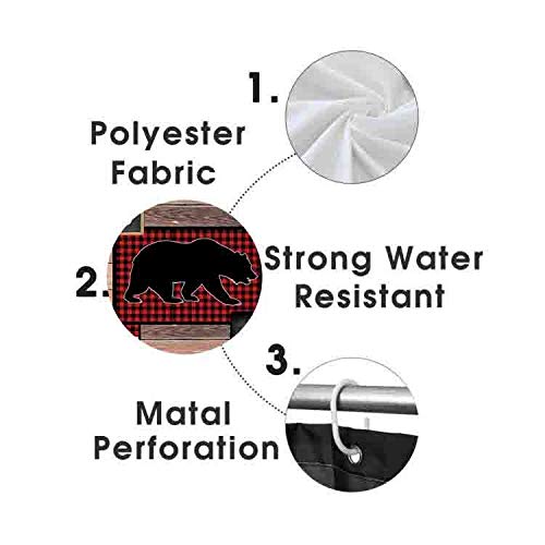 Camille&Andrew 4Pcs Black Rustic Deer Moose Elk Bear Fabric Plaid Shower Curtain Set, Country Farmhouse Pine Tree Wooden Board Barn Lodge Wild Animal Decor, Non-Slip Bathroom Mat Bath Rugs, Style 4 #TOP6