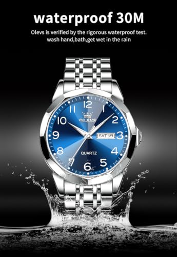 Image of OLEVS Watch for Men Simple Business Dress Analog Stainless Steel Waterproof Luminous Date Easy Read Men Wrsit Watch