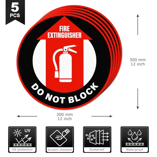 Anobell 5 Pack Fire Extinguisher Do Not Block Sign Self Adhesive 12 Inch Safety Signs Non-Slip Waterproof Vinyl Floor Sticker for Office Warehouse Business Equipment