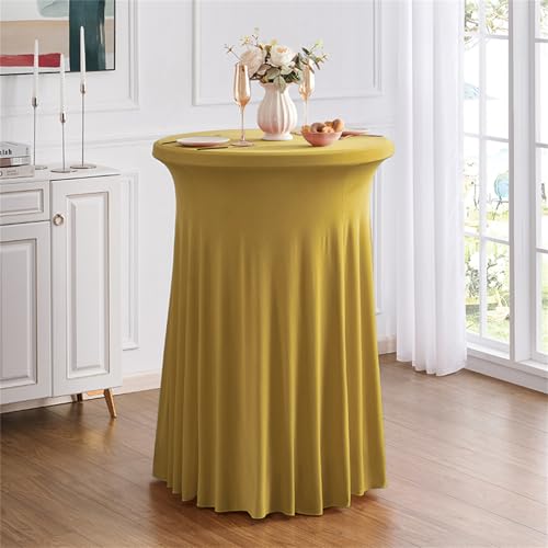 Rakila 2 Pack Round 43 x 32 Inch Spandex Cocktail Tablecloth with Wavy Skirt Gold Fitted Stretch Table Cover for Bar Wedding Party by Rakila - Used condition - Image 2