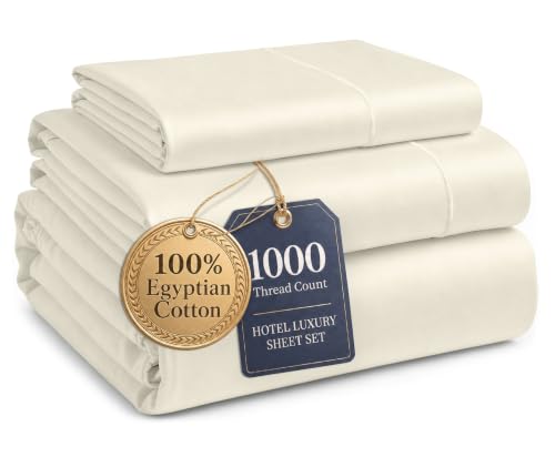 Image of LANE LINEN Boys Twin Sheets 1000 Thread Count 100% Egyptian Cotton - Ivory | Yellow Twin Sheets - 3-Piece Set, 15 inch Deep-Pocket Snug Fit, Cozy For Cabins And Camp, For Guests And Everyday Use