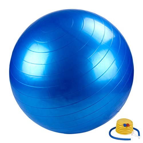 1x Gym Ball Exercise Ball, 75cm, Premium Anti-Burst, Core Strengthening, Pregnancy, Yoga, Pilates, Balance & Stability Training, Inflate Foot Pump & Workout (BLUE)