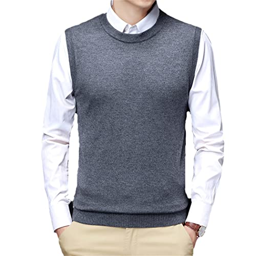 Suéter chaleco coreano casual ajustado de punto sin mangas para hombre gris L